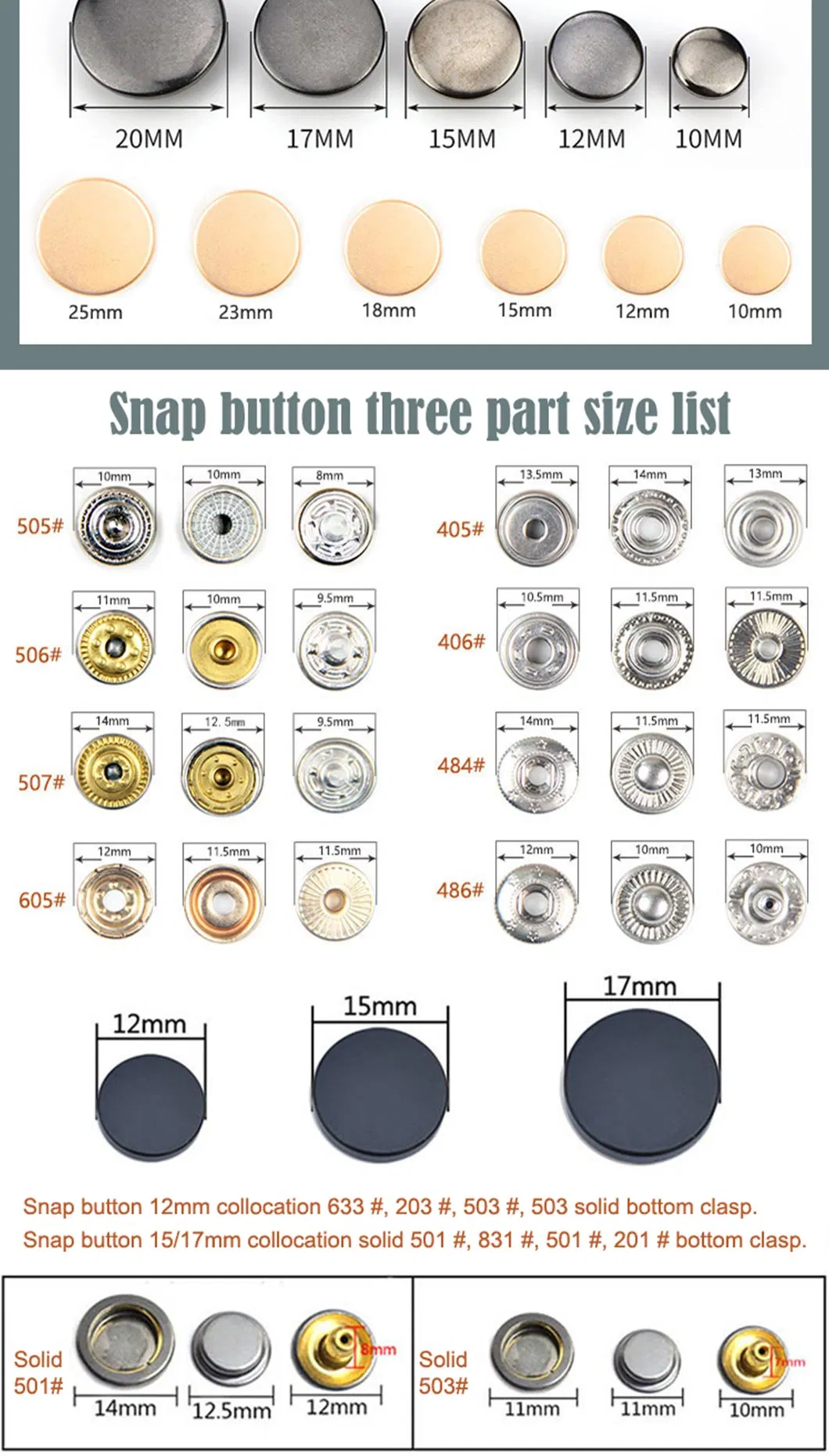 Accept Customization Metal Snap Button for Leather Clothing Clothes Snap Button